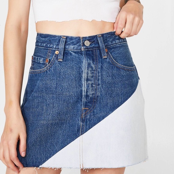 Levi’s Two Tone Deconstructed Mini Denim Skirt NWT - Picture 7 of 7